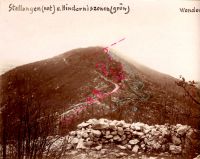 Monte Santo - Blick von Kote 503  Stellungen rot und Hinderniszonen grün